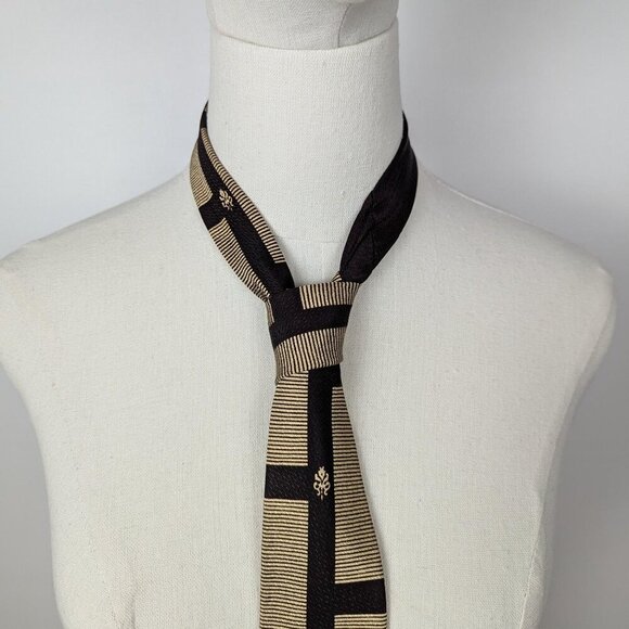 Brent Vintage Skinny 50's/60's Gold And Brown Skinny Necktie - Picture 2 of 9
